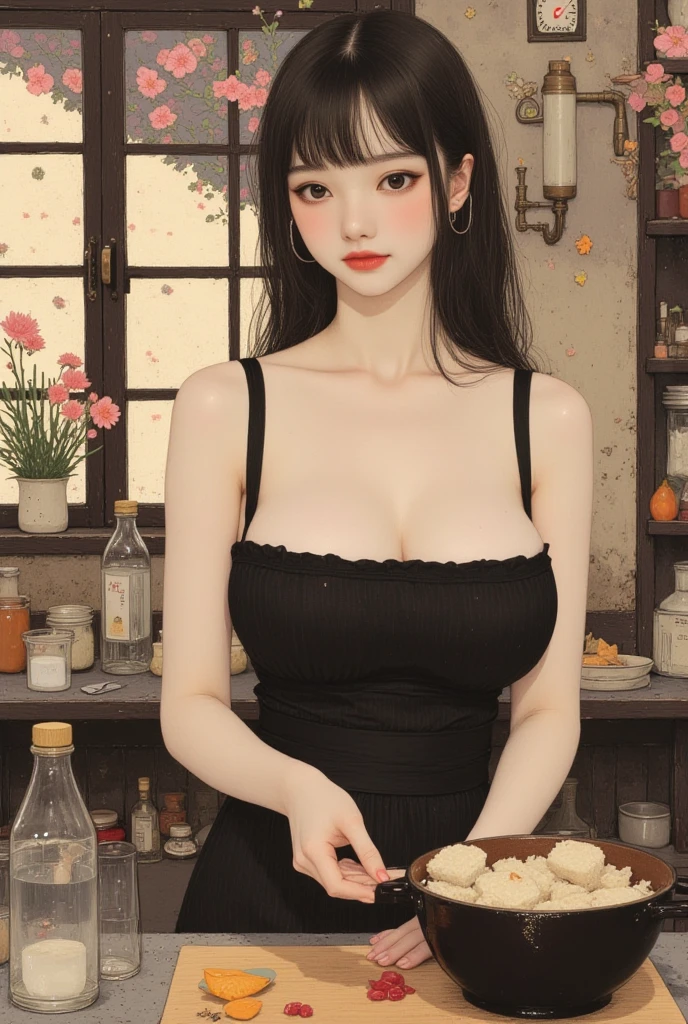 (masterpiece:1.3, Highest quality, Ultra-high resolution, Super detailed), (Realistic, photoRealistic:1.4), Perfect lighting, colorful, Depth of written boundary, Browsing Caution, Surrealism,Beautiful detailed hair, Beautifully detailed face, Beautiful fine details, Beautiful clavicle, Beautiful body, thin脚,Beautiful breasts, Beautiful feet, Beautiful Hands, Cleavage, thin, 1 girl, Perfect Face, Perfect Anatomy, Supermodel with a long neck,((Skinny1.3)),looking at the camera,(Perfect Anatomy, Highly detailed skin), Shiny skin,((beautiful girl:1.1)),(( large breasts: 1.3)), (Low twin tails:1.4, Wavy Hair:1.2, black色の髪) ,See-through bangs,Dainty facial structure,((Happy smile:1.3)),wearing(black) off-shoulder ,ribbon,wearing(black)Plaid Mini Skirt,Sit on a chair,Ramen,dish, A cozy dinner scene in a beautifully decorated dining room. The table is set with a variety of delicious dishes, including a steaming plate of curry, a fresh salad, and a basket of bread. Soft lighting from a chandelier above creates a warm and inviting atmosphere. There are a few people sitting around the table, enjoying their meal and engaging in lively conversation. The room has elegant furnishings, including a wooden dining table, comfortable chairs, and tasteful artwork on the walls. The overall ambiance is relaxed and cheerful, with everyone savoring their food and the company of each other,((wide shot)),