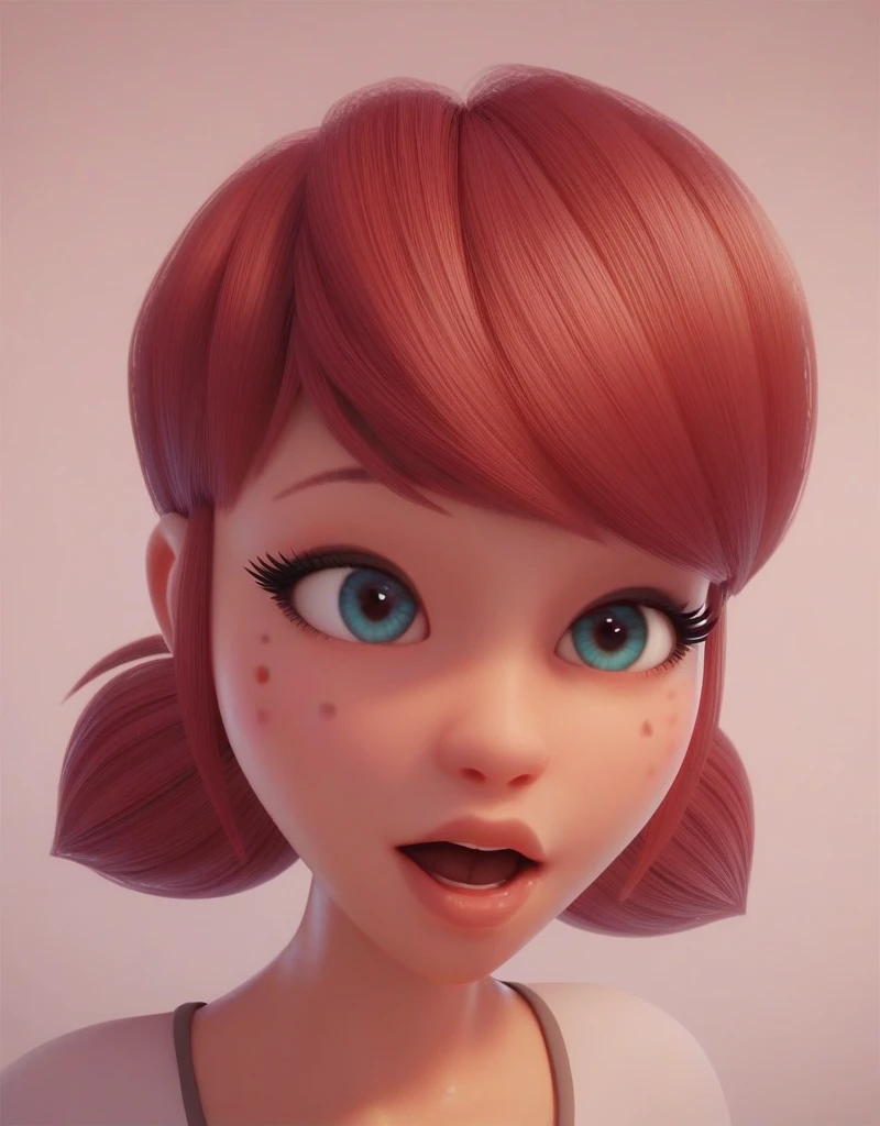 1girl, full body, teenager, solo, (short pixie cut Hair, undercut red hair: 1.28), ((light gray eyes)), some small freckles, (dark fox ears: 1.35), pale skin, large breasts, cleavage, (thin hips, thin waist , athletic body: 1.25), simple background, (wearing only a bikini: 1.5), kneeling in the sand, masterpiece, best quality,3d rending work ,3DMM style, close-up, portrait, 3D,