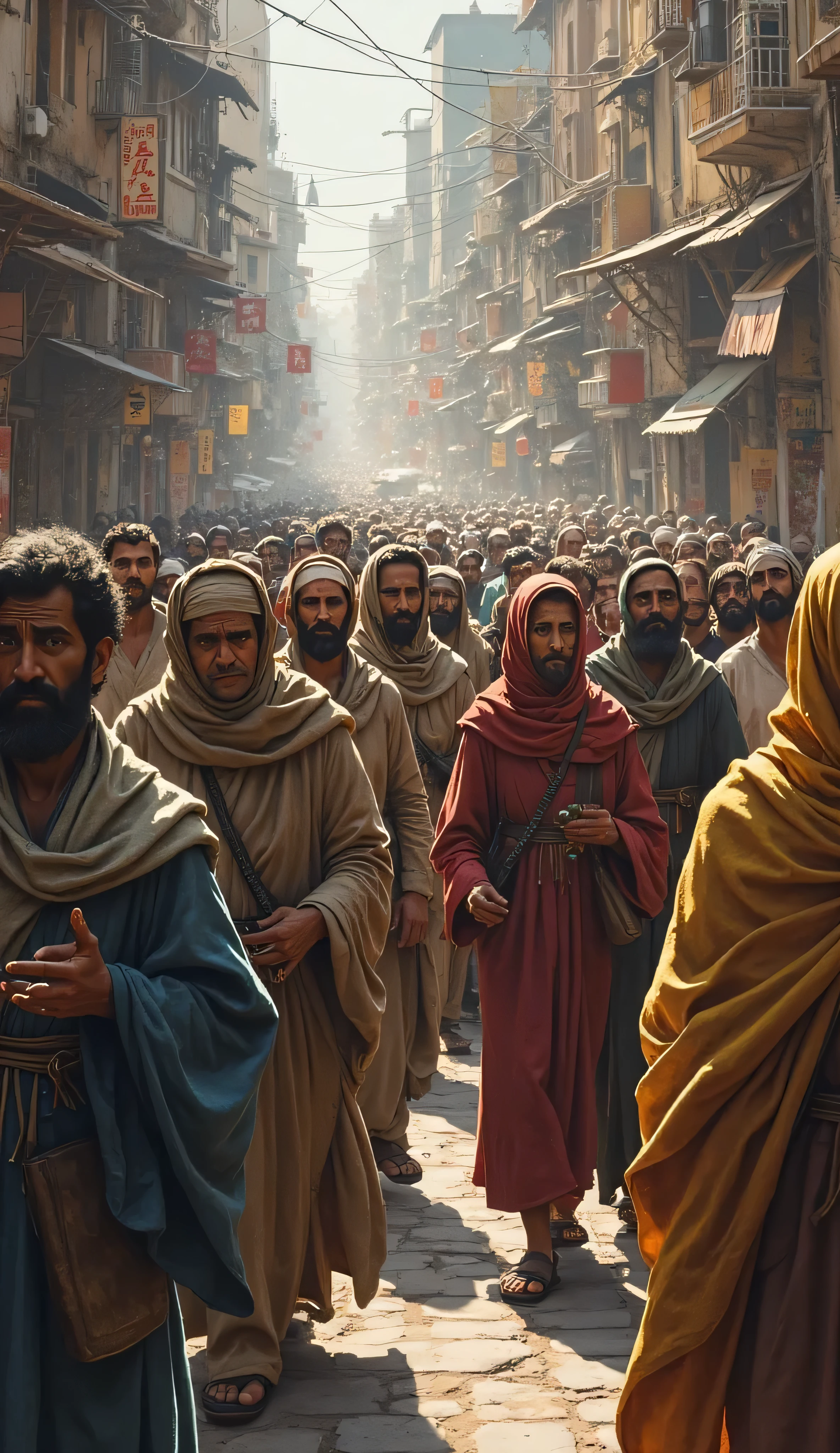 Make an image of a crowd which is very old like prophet times
In which crowd is very happy