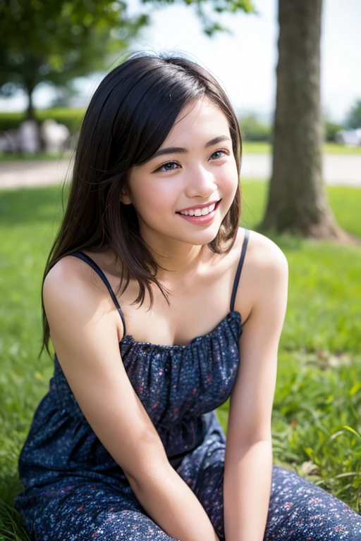 a perfect well-lit (closeup:1.15) (medium shot portrait:0.6) photograph of a beautiful woman in a flower garden, big breast, wearing a beige skirt outfit, black hair, indian face, looking to right side, mobile photography, coy slight smile