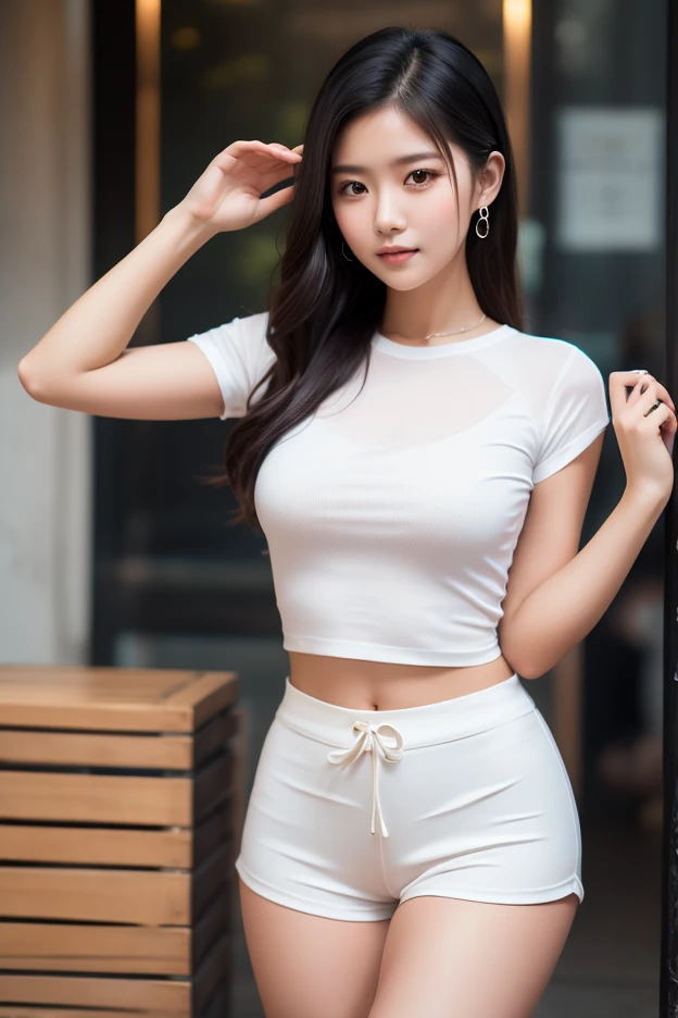1 woman、Korean、Korean、cyberpunk suit、smooth rubber、tight suit、chest chuck、intricate details、high quality、(upscale:1.4)、Staring at me、ultra realistic 8k、Perfection face、perfection、clean、masterpiece、professional artwork、famous works、Perfection face、beautiful expression、beautiful eyes、short black hair、high heels、wet hair、very big breasts、best image quality、natural background、(focus on chest)、No pants, (RAW Photography:1.2)、top-quality、white, a beautiful detailed girl、tight water suit、latex wet suit, a smile、Twin-tailed、extremely detailed eye and face、beatiful detailed eyes、huge filesize、hight resolution、hight resolution、8k wallpapenely detail、Highly detailed ticker uniform 8k wallpaper、Light on the face、movie lighting、16-year-old girl、sexy pose、(photorealisim:1.4)、illustratio、surrealism、 frombelow、super detailing、​masterpiece