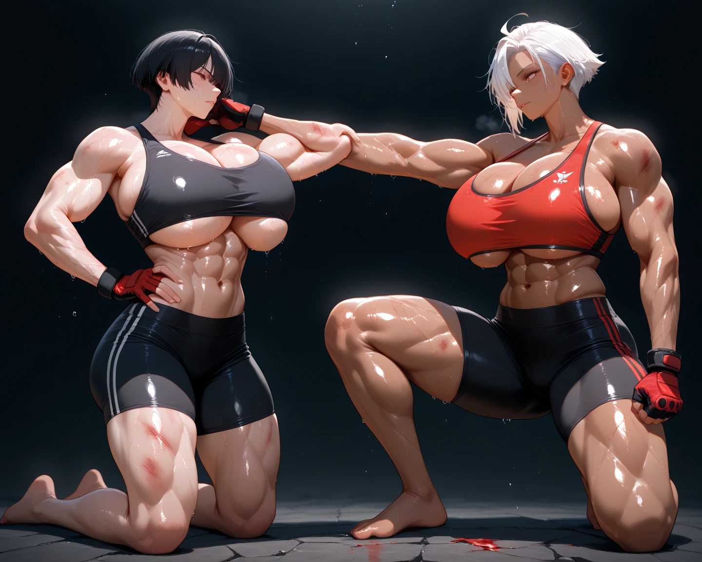 Woman in black bikini and small man in white shirt, weak and small man, thin and small physique, Very beauthful. , ,weak and defenseless man, small physique, , muscular ultraviolent woman, muscular and scary, absurdly huge physique, big muscles, extremely muscular woman, woman stepping on man, small man being stepped on by woman,