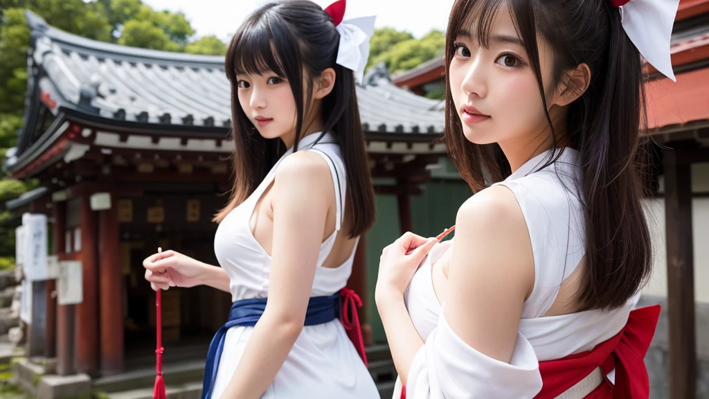 日本people、1people、The most beautiful woman、clear、Shiny black hair、Photo Style、length, bangs、light makeup、Standard face、(((Wearing a white Etchu loincloth)))、Light clothing、(She is hiding her breasts by wrapping a cloth around her chest.)、Summer festival、(((Showing off your loincloth))), 32k, Raw photo、Highest quality