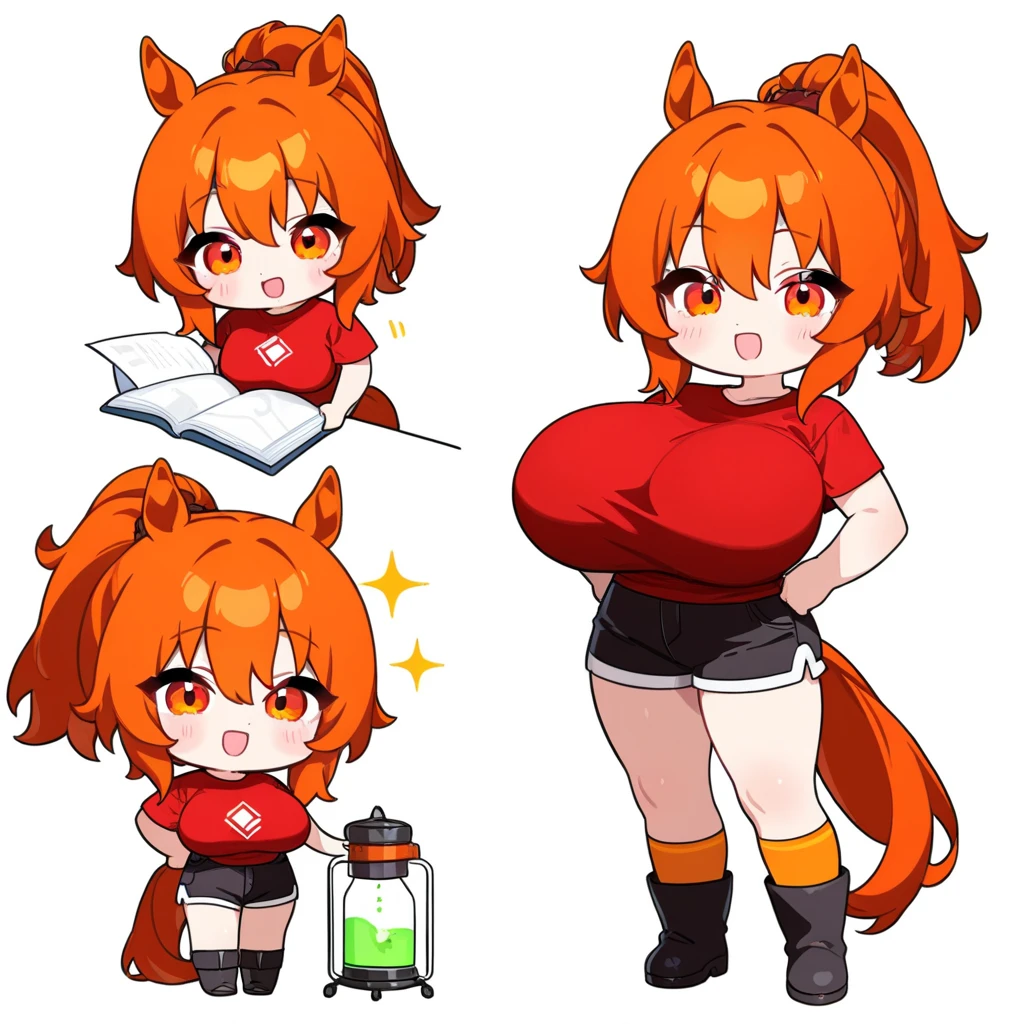 Red hair, green eyes, short hair, naked, white background, smoll stature, chibi, flat cheast, flat tits, show pussy, unclothed. medium thighs, small breasts, 1 girl, one girl, Open mouth, small stomach, curvy waist, round butt, show tits, small belly, clear skin, 1 girl, cute girl, smoll tits, curvy waist, good butt, (lifting shirt ), (panty pulling), purple shirt, black eyeshadow, baggy eyes, fake bear ears, flame, angry, look at viewer, fringe, one girl, pink pussy, 1 girl, 1 girl