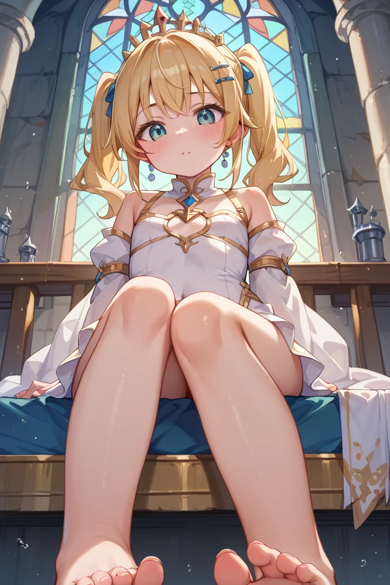 highres, masterpiece, perfect ligthing, bloom, cinematic lighting, adult, perfect skin, female, looking at viewer, cowboy shot, smile, :), narrow waist, skinny, (PrincessPeach), (Princess Peach), (WeddingDress:1.6),long skirt,(lace panties:1.8), (face Veil:1.4), detailled eyes, blue eyes, sensual, church,makeup,lipstick, pink lips, ((glossy lips)), pursed lips, glossy skin, oily skin, beautiful light, (day:1.3), bright,breasts ,loli ,spread legs standing,sfw,skirt lift ((pussy))