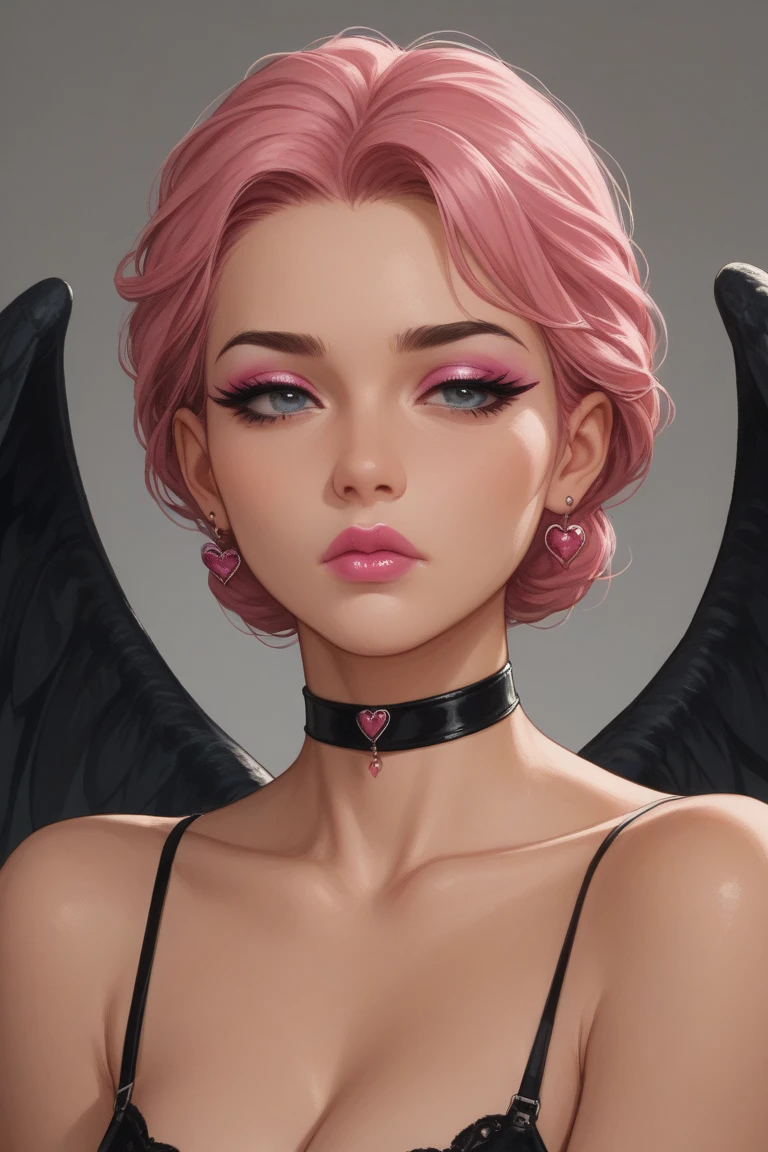 ((whole body))Icarus, Pink Hair, Eyes of Esmerald, angel wing, Expose your shoulders, Broken Lock,  Cleavage, collar, collarbone, feathered wing, belly button, pink wing, Micro Bikini, Red ribbon,  Robot ears, Knee socks,white Knee socks, wing, zettai ryouiki, An illustration, (One Girl:1.4), (masterpiece, highest quality, Shine光, Shine, Shiny skin, Very detailed), (Perfect Face, Detailed face, fine grain,Perfect hands,Perfect Fingers), (Mid-chest, Blushed), (Mature Woman:1.4), short hair, (((Gradient Hair))), Paradise Background, ((8k wallpaper))