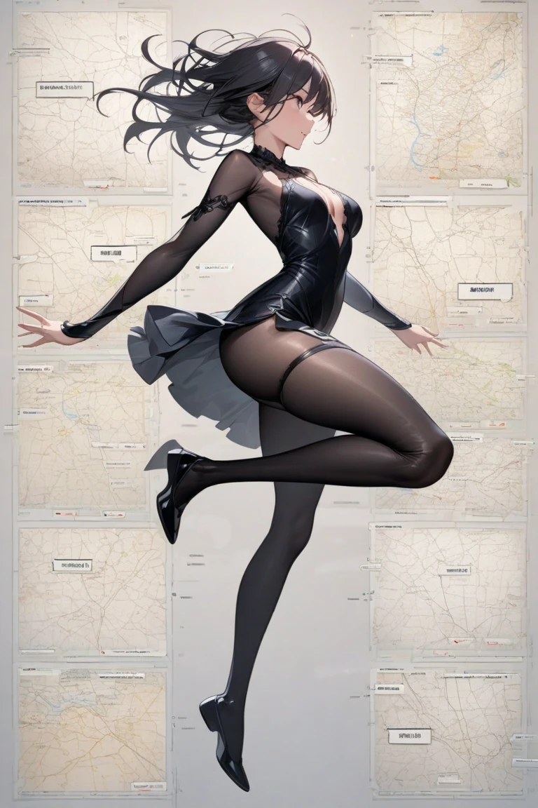 A colossal giantess succubus walks into a tiny city, breaking the floor and everything with her heels, she looks down and mocks you as you see from below her tiny tits and big, long legs covered all in transparent pantyhose, look down, evil, better quality, close, photo under her