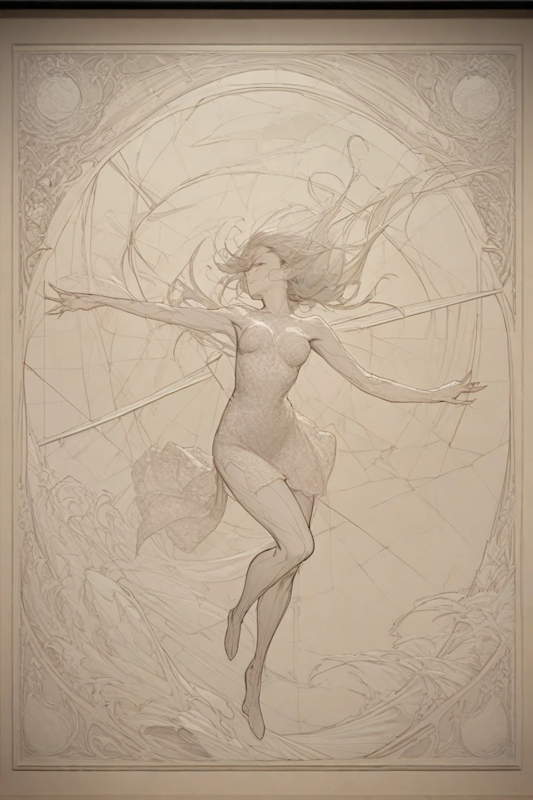 ((Inspired by John Kenn Mortensen)), absurd, high resolution, Extremely detailed, (1 Dancer:1.3), Hand Painted, Simple lines, Floating clothes, Flowing hair,Dynamic poses