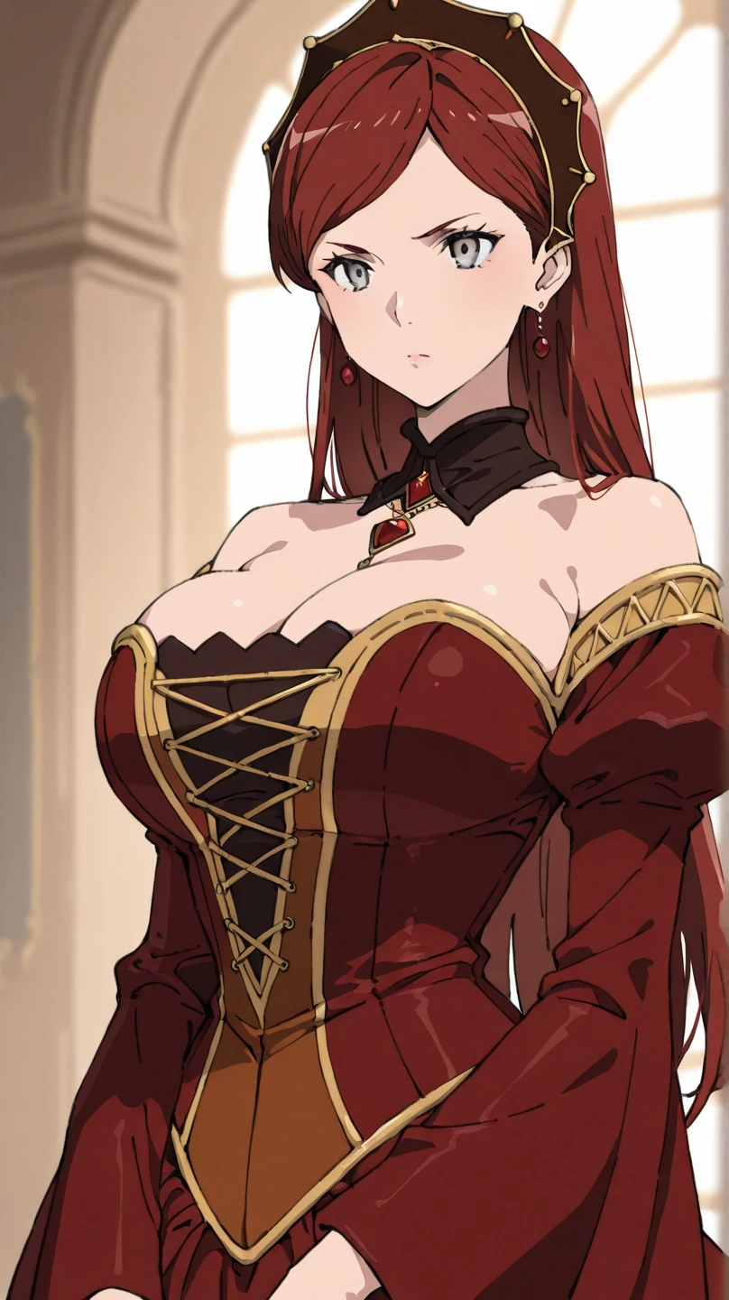 36 year old woman, even with some wrinkles its beauty is remarkable, with her beautiful colored hair in medieval times
