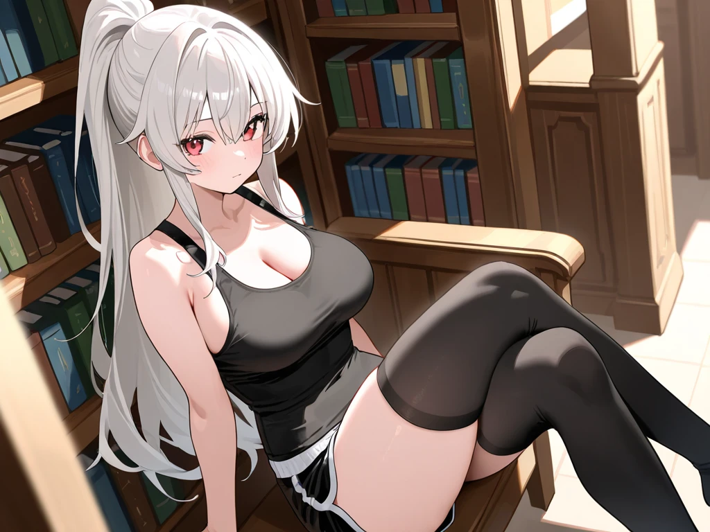 masterpiece, best quality, high_resolution, fine detail, very detailed and beautiful, distinct_image, 1 girl, solo, silver-haired, red eyes, dragon horns, (huge), (),hospital,curvy, ,(nurse costume),thighhigh,