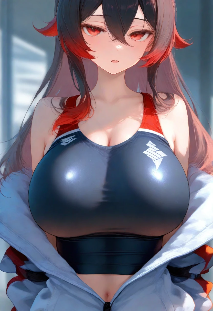 score_9, score_8_up, score_7_up, score_6_up, score_5_up, score_4_up, 1girl, Rosaria, genshin_impact,, big breasts,,collarbone,breasts focus, , floox style,jacket,, open clothes, maroon jacket,maroon track suit,, sportswear, standing, steam, steaming body, sweat, , track jacket, maroon track pants, track suit, nipple slip, rating_explicit, high resolution,, deep breath,She has ghostly pale gray skin , head out of frame, , grey background, , solo, in centre of shot, (pale gray skin:1.2), 