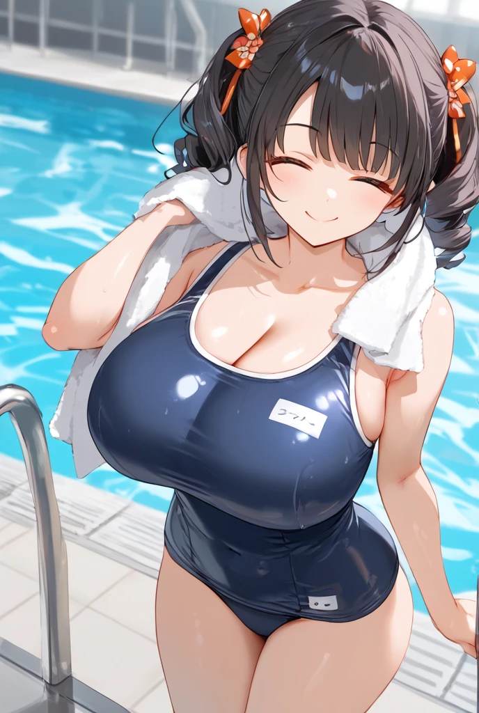 1 girl,Long Hair,bangs,ponytail,Swollen lips,Painted lips, Thick lips,Showing cleavage,Sweaty,Shiny skin,Sexy smile,Big Breasts,teacher,bath towel,hot spring,night,masterpiece, ,(2 people:1.1), Perfect Face, (Bright lighting:1.2),Beautiful and beautiful eyes, Highly detailed face, Perfect lighting,masterpiece, highest quality, ((Mature Woman)), ((Big Breasts)), 30-year-old female