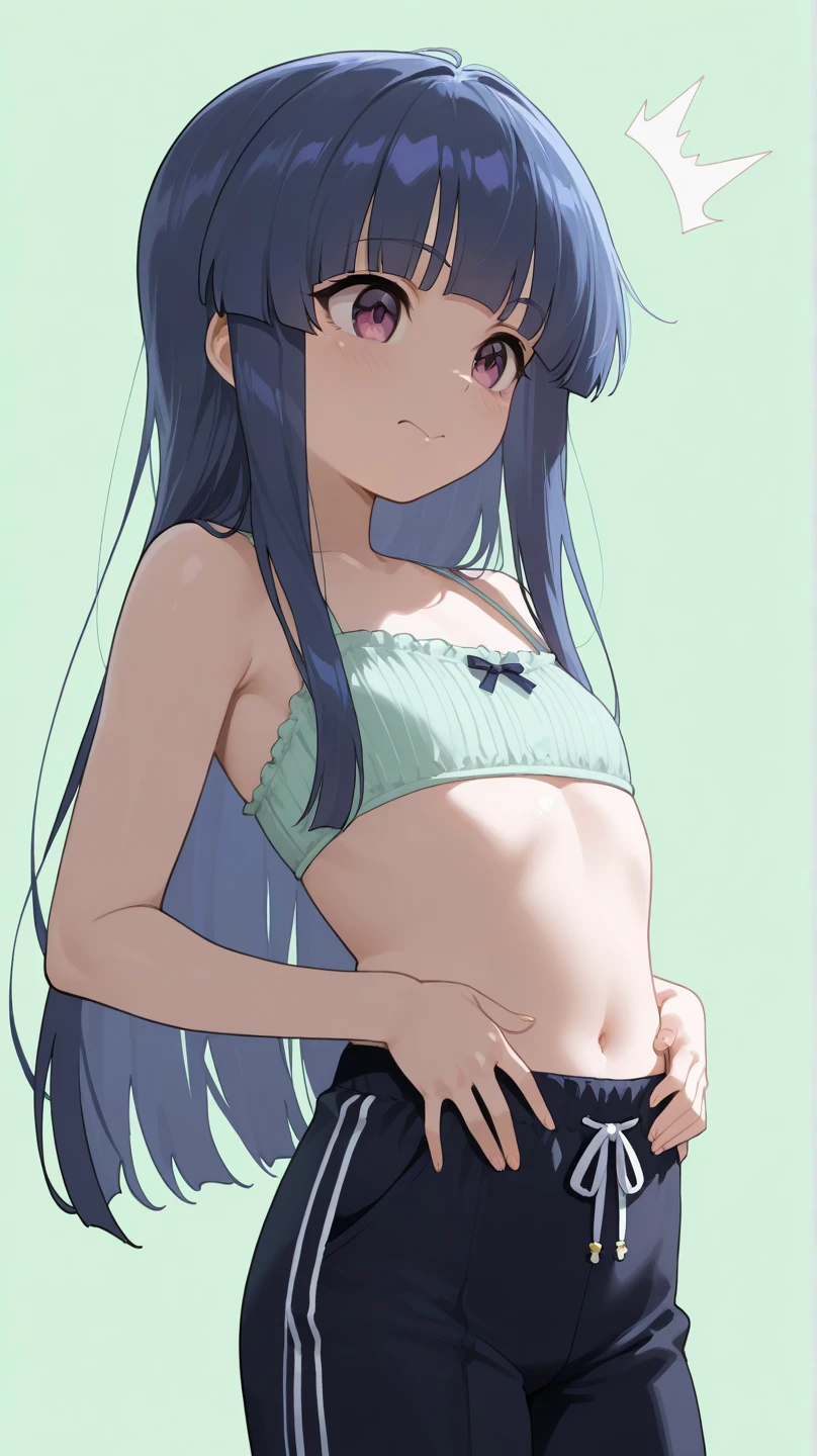 (masterpiece:1.3), (Best Quality:1.3), (Ultra-detailed:1.2), ((kawaii)), Cute, (lovely), ((sexy)), ((Extremely detailed)), 4K, (8K), Best Quality, (Beautiful), Illustration, anime style, (bold line:1.2), Gradation, looking at viewer, //, (bent down:1.1), (arms behind back), //, a cute girl, 1girl, (solo:1.2), gleaming skin, //, (flat chested), (Perfect eyes:1.2), (Perfect iris:1.2), //, (beautiful eyes) //, (half closed eyes:1.0), (sexual expression:1.2), Fascinated expression, dark blue hair, smile, (blush:1.2), //, Emphasizing cleavage, sexy lingerie //, modern pink restroom, on bed, xposed abs, hard abs, twin tails, slime girl