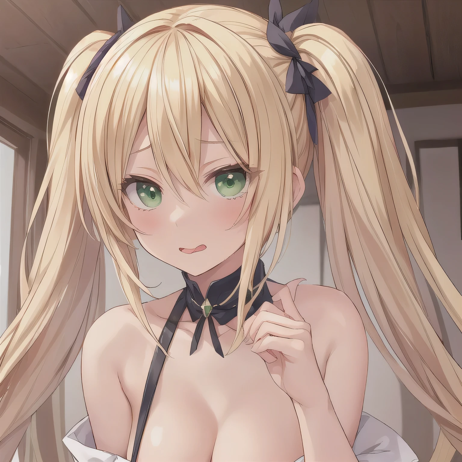 masterpiece,highest quality,Super detailed,8k,
bloom,high contrast,Realistic Skin,Glowing Skin,cute、
(hasegawa kobato, flat chest, blonde hair, twintails, long hair, heterochromia)、
(Sleeping on your back on the bed:1.3),slender、Waistline、Dynamic Angle:1.3、
(The body is wet with sweat:1.3)、glossy lips、Emphasize the lower lip a little、blush、Embarrassed expression、Accentuate your cleavage、Sexy Underwear、
Amazing night sky、Crescent Moon、Aurora、horizon、Open-air bath、Japanese inn、futon