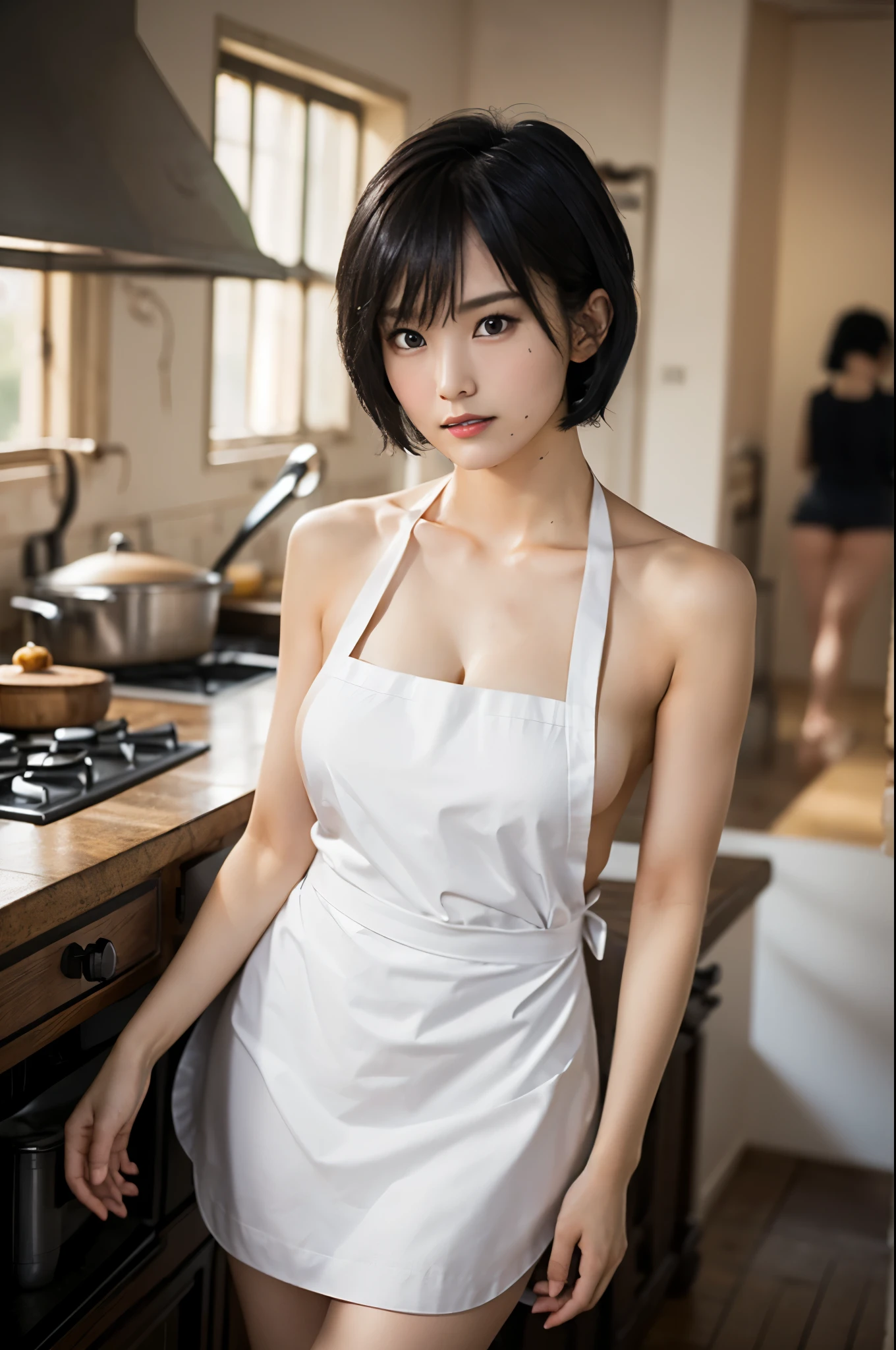（（（.In 8K. ＨＤＲ.Hyperrealism、Masterpiece 1.2、wlop1、Cinematic、Detailed content、Live Photo 1.2, expensiveest quality 1.2、 Very detailed、Very detailed、Perfect Shading、Low angle full body shot 1.2、1 photo、Commercial Photography 1.2、50mm 、Film Grain、）））. （Japanese women、２０Year）、（Tired face、freckles、Dark circles under the eyes、Darkening under the eyes）（Old wooden café）、（Female student、expensive 、White dress shirt、Pleated skirt、pumps）、(Focus on the characters、Blur the background), （strawberry、raspberry、orange、muscat、Grape、Lots of fruit、Surrounded by colorful fruits、Colorful fruits）、 （Shade lighting、Standing position、Angle from the front、Take a full body photo)、（Black Hair、Small breasts、Small breasts、Sweaty肌、Sweaty, Shiny skin、White skin、Realistic Skin、Small breasts、Short Bob、Bob Hair、Tie your hair back、bangs、額を覆うbangs）