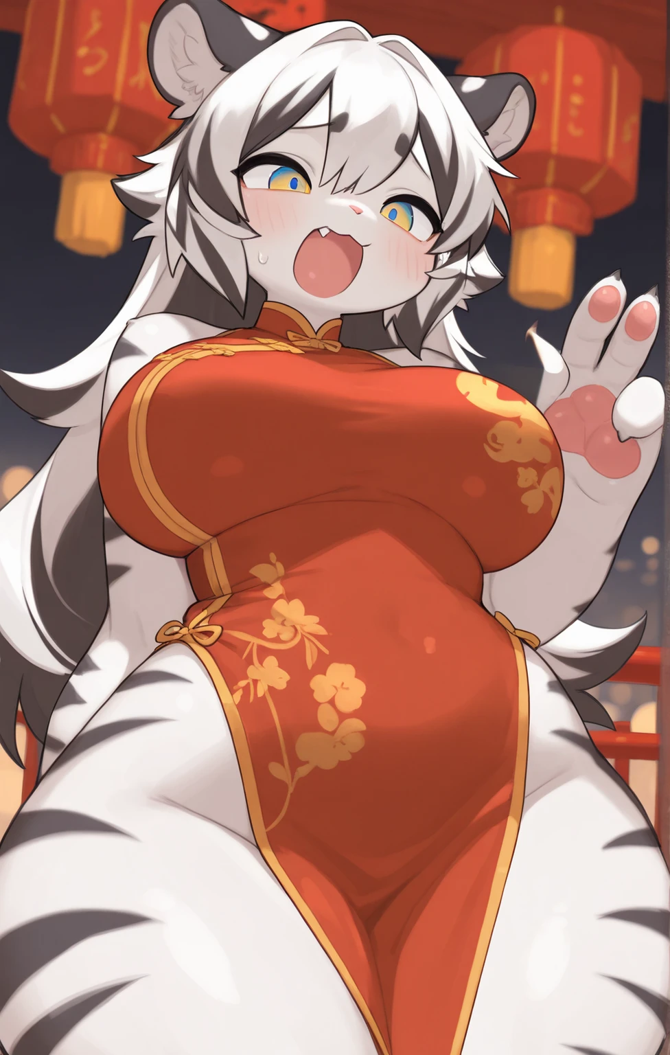 dynamic angle , several hairy furry dog cub boy , Short stature , realistic pale hairy fur , Round face, round eyes , neat hair ties , Japanese festival Clothing, in the Inari Shrine ,cub boys, looking at viewer, fundoshi matsuri, festival at shrine, night festival, matsuri, tamachira, many fundoshi boys, tongue out, sweat drops, hot, passionate, chubby, pot belly