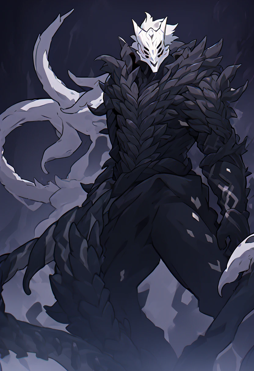 Moon King,White hair,gay male nipples,Three-legged pants,Hunger,Kneeling,,Insect Pattern,