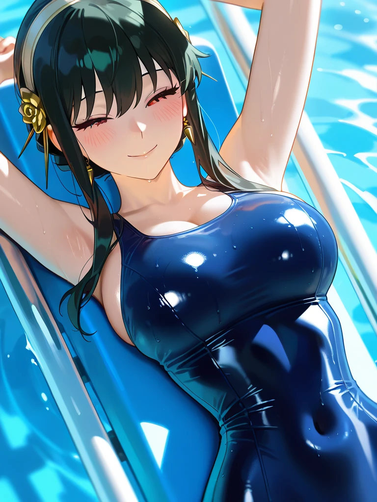 korean idol　japanese idol　gorgeous sister　mature woman　huge 　((A super shiny navy blue school swimsuit that is so shiny that it reflects the light.))　(Round face chubby)　((Plump))　((Blonde Shorthair))　((星空と大きな月が美しい海でsea bathing))　sea bathing　sweaty　((Copious sweat running down))　((Sweaty and wet face and body))　((Bright red rouge plump lips))　((Eyes meet))　duck mouth　((Moist eyes))　((Beautiful armpits wet with sweat))　((Slimy and shiny armpit pussy))　((腋を見せてくるmature woman))　((50 years old))　upper_Close-up of body, looking up　My cheeks are flushed and I feel embarrassed　Watery eye