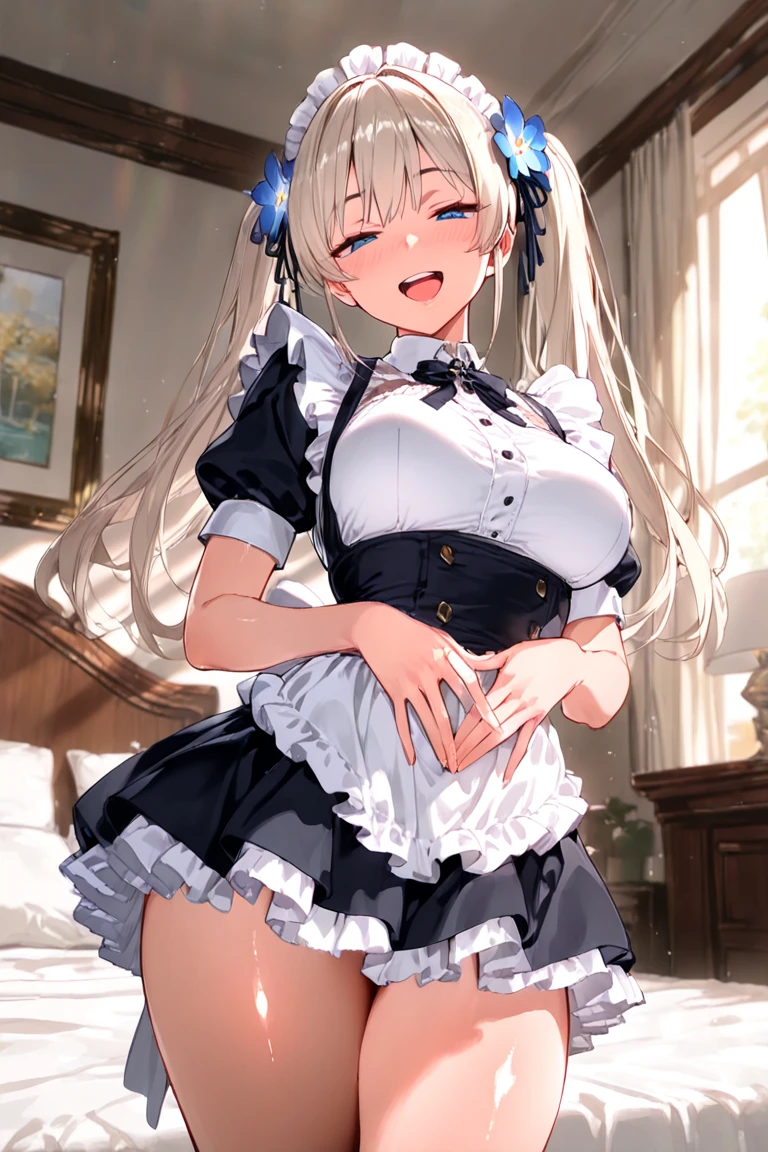 (masutepiece: 1.3), (max resolution: 1.2), (Ultra HDTV: 1.2), cinematric light, 8K resolution, Detailed eyes and skin, detailed facial features, , (Sharp Focus: 1.2), (Focus on Face:1.2),Perfect Style, Beautiful face, acurate, Anatomically correct, Highly detailed face and skin texture, Detailed eyes, Double eyelids, Thin eyebrows, Glitter Eyeliner: 1 Natural cheeks, Glossy skin, Fair skin: 1.2, (Glossy lips: 1.4),、 (Shy look: 1.2),Highly detailed facial and skin texture, Detailed eyes, Double eyelids, Natural cheeks, , shiny lips: 1.4,Exposed cleavage、Sperm taken、Overflowing sperm、Flowing sperm、 red blush、humiliated、impatience、dismay、Frightened、glares、Sexually arousal、Provocation、embarrassed from、Open knees、open one's legs、 White underwear、White bra、Shiny little earrings and necklaces、Disheveled clothes、Dressing、Exposed panties、Wearing sweat、sodden、Sheer underwear、Stockings、 23 instars, Neat and clean woman,1 persons、 upturned breasts, livingroom、deep in the night、sexy pose、a blond、A dark-haired、White-silver hair、Blue ash eyes、Green ash eye,(maid clothes:1.5)、Glaring expression、