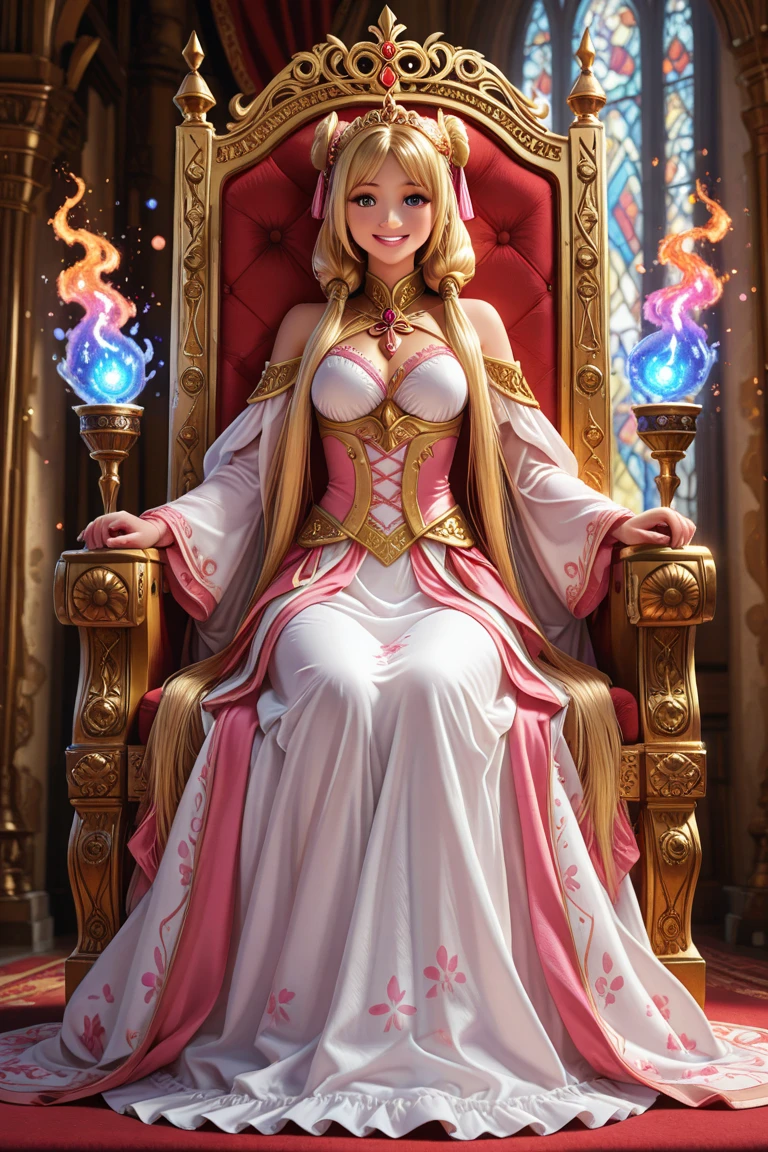 a highly detailed digital art, a lavish royal elven court, a beautiful woman with long flowing hair,intricate elven architecture, ornate golden throne, glowing crystals, lush greenery, sunlight streaming through stained glass windows,elegant feminine figure sitting on throne, ethereal magical atmosphere, vibrant colors, cinematic lighting, photorealistic, (best quality,8k,highres,masterpiece:1.2),ultra-detailed,(realistic,photorealistic,photo-realistic:1.37),fantasy,concept art