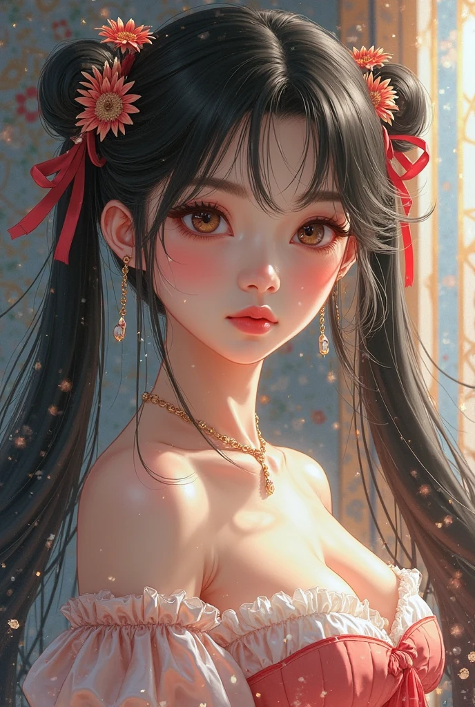 there is a woman that is looking at herself in the mirror, young lovely Korean faces, Soft portrait shot 8 K, Gorgeous young Korean woman, Beautiful young Korean woman, portrait of female korean idol, wan adorable korean face, jaeyeon nam, beautiful Korean women, young cute wan asian face, 8K Artgerm bokeh, cute korean actress