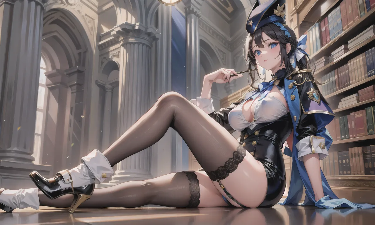 Best Quality, Ultra High Resolution, Detailed Face, Realism, Realistic Face, Extremely Beautiful Eyes, Italian Beauty, Golden Qi Bangs, (High Density Display: 1.4), Sex Turn, A Girl, Solo, Standing Style, Crazy Detail, Intricate Detail, Ultra Detail, Soft Cinematic Light, Exposure Mixing, High Density Display, Strong Light and Shadow, Beatrice (Umineko), Bad Smile, Glow Blue Eyes, High Heels, Blushing, Big Breasts, Indecent Expression.