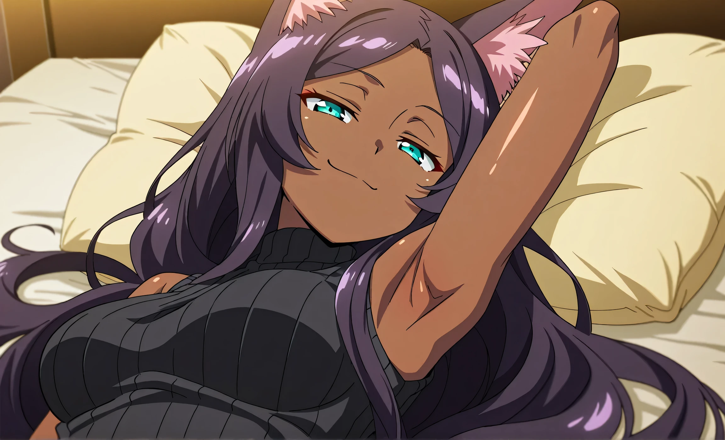 EFT_Shinobu, 1girl, kochou shinobu, butterfly hair ornament, solo, hair ornament, purple hair, multicolored hair, purple eyes, black hair, medium breast, (bikini), seductive smile, looking at viewer, blurry background, indoors, japanese house, full body, slim, ((masterpiece)), best quality, high detailed illustration, high detailed background, hi-res, bare legs, bare feet, ((bare ass)), on bed, lying on stomach