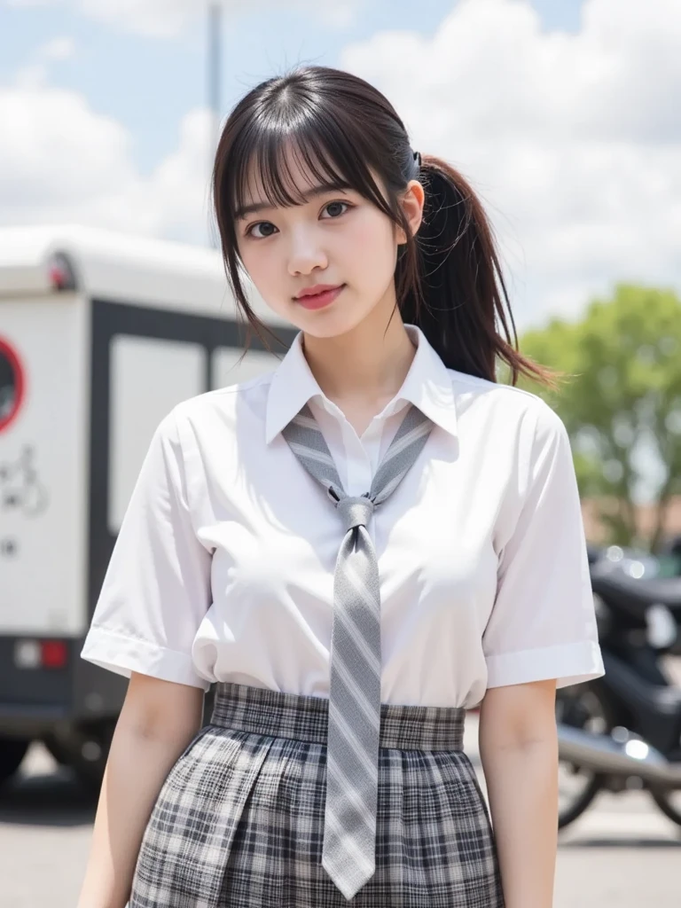 (high quality), (Realistic photos)、No audience、((Rainy nature park:1.5))、((Dark rainy sky:1.4))、((Rain-soaked hair:1.4))、((A confused high school girl and a Japanese man trying to talk to her:1.4)) 、((A long-haired high school girl wearing a Japanese uniform:1.4))、((Photographed from the front:1.4))、((A high school girl wearing a dark blue bow tie:1.4))、blush、Cleft lip、Looking at the audience、Semi Body Shot、(National High School Designated Shoes)、(High school girl in a navy blue short pleated skirt:1.5)、(Female high school student wearing a short-sleeved white shirt)、 (High school girl wearing a dark blue bow tie:1.2)、(((High School Girl Uniform 1.4)))、(((White short sleeve low cut button front shirt、Dark blue ribbon:1.5)))、((White shirt:1.4))、((Ultra micro mini dark blue pleated skirt)) 、((whiteＴJapanese man wearing a shirt and denim pants:1.4))、((in a natural park:1.4))、Daytime、((A high school girl glares at a Japanese man:1.7))、((A high school girl wearing a navy blue pleated skirt:1.4))、((Medium-sized high school girl:1.4))、((A high school girl with a confused expression:1.4))、
