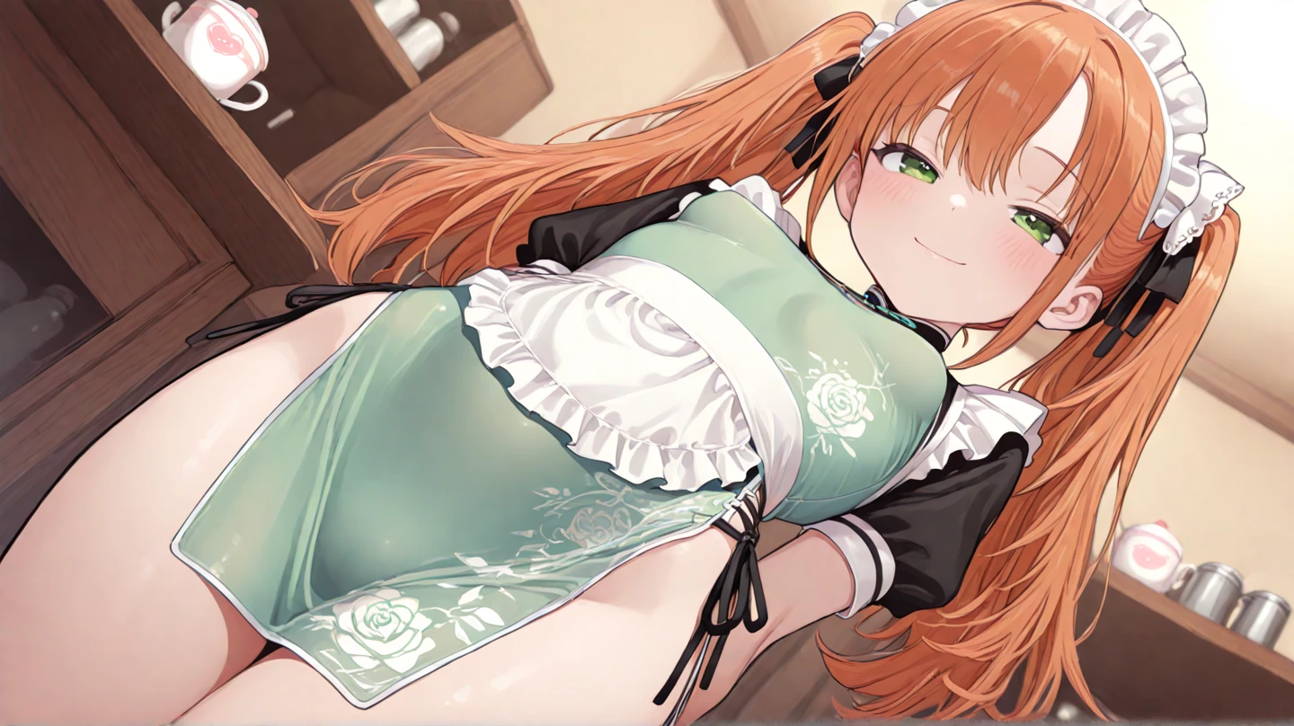 score_9, score_8_up, score_7_up, source_anime, Idealized Forms, Natural Light, details background, blurry background, extremely detailed, anime anime girl laying in a cardboard box with bow and dress, 1girl, solo,yuzu(blue archive),long hair, forehead, apron, bow,(yellow) halo, red hair, short sleeves, cardboard box, blush, shirt, box, blue eyes, maid, white shirt, puffy sleeves, hair bow, frills, closed mouth, maid, maid headdress, very long hair, forehead, dress, puffy sleeves, alternate costume, white apron, black footwear, holding, ponytail, shoe