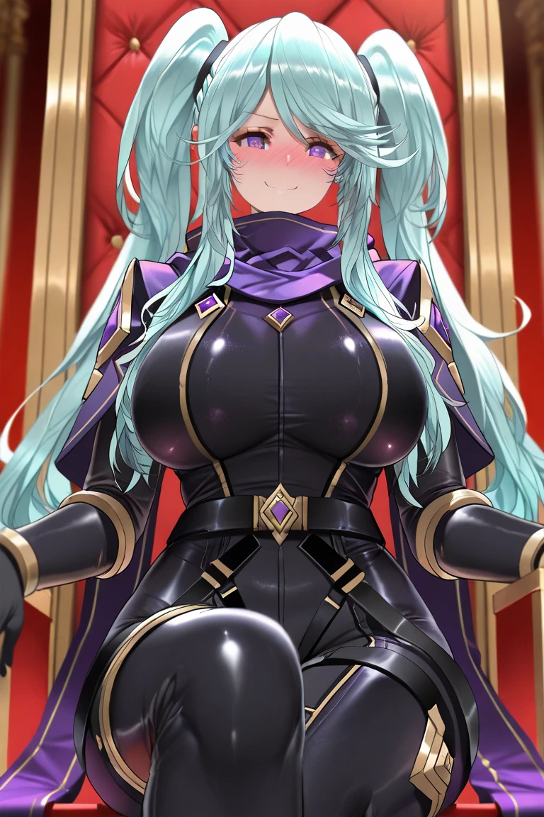 (high quality,Very detailed:1.37, High resolution), Woman, defCm, hair over one eye, black tiara,purple capelet, black armor, cleavage, gauntlets, gloves, armored legwear, black panties, pelvic curtain, see-through, masterpiece, best quality, (wetting herself:1.5), (embarrassed:1.5), (humiliation:1.5), (sweating:1.25), (blushing:1.5), (standing:1.5), (hands behind back:1.5)