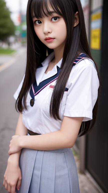 (15 year old girl:1.3),(young and fresh:1.3),(very long hair:1.3),(fleshy buttocks:1.3),(fleshy-chested ass:1.3), (big hip:1.3),(smile:1.1),(sexy panties:1.3),(white panties:1.2),(realistic silk panties:1.3),(double eyelids:1.3),(long eyelashes:1.3),Japanese school uniform,(Looking directly at Viewer:1.3),32K, masterpiece, Raw photo, Best Quality, Photorealistic, Highly detailed CG Unity 32K wallpaper,(Extremely beautiful face, Beautiful lips, Beautiful eyes, beautiful teeth), detailed teeth, intricate detailed face, ((Ultra detailed skin)) 1girl in, Cutest Pretty Japanese girl, Super idol, 1 girl,(Happy smile), Clear eyes, (pale skin), (Big eyes:1.2), (Brown hairs), thick thighs, ,balanced elegant face, drooping eyes