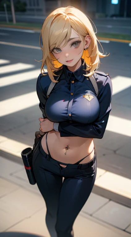 Hermosa chica rubia muy sexy con tetas muy pero que muy grandes, enormes. De cara a la pared y solo con una camisa blanca abierta y con un tanga tiro de vaquero. Vista trasera 
