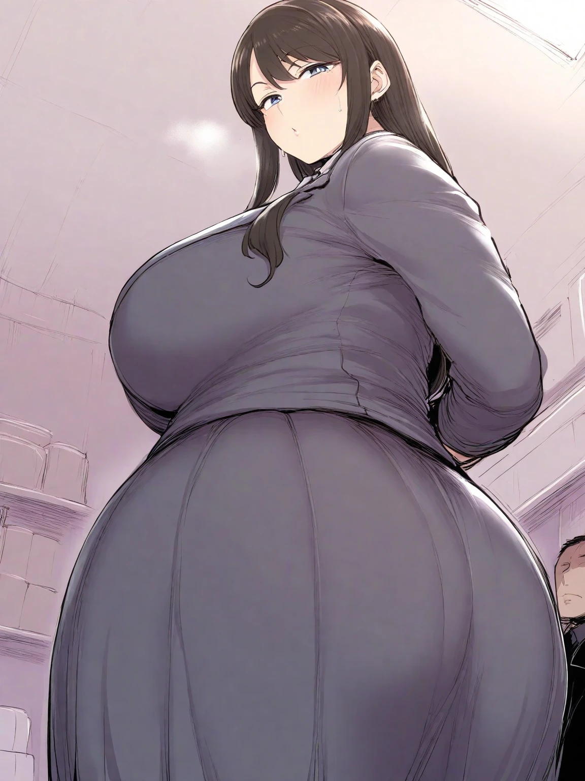 (Huge cleavage:1.5),black pantyhoses,overweight obese body(1.9),Abdominal obesity,abdominal sagging,(Belly Obesity 5.6),The clothes were tattered,Abdominal obesity,bbw、 Plump curves、Soft and round,Severe fat accumulation,Difficulty in action,Severe accumulation of abdominal fat