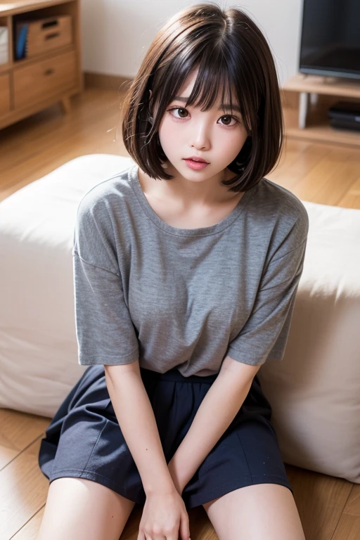 ((sfw: 1.4)), ((sfw, short hair, sidelocks-hair, heavy breathing, 1 Girl)), Ultra High Resolution, (Realistic: 1.4), RAW Photo, Best Quality, (Photorealistic Stick), Focus, Soft Light, ((15 years old)), ((Japanese)), (( (young face))), (surface), (depth of field), masterpiece, (realistic), woman, bangs, ((1 girl))