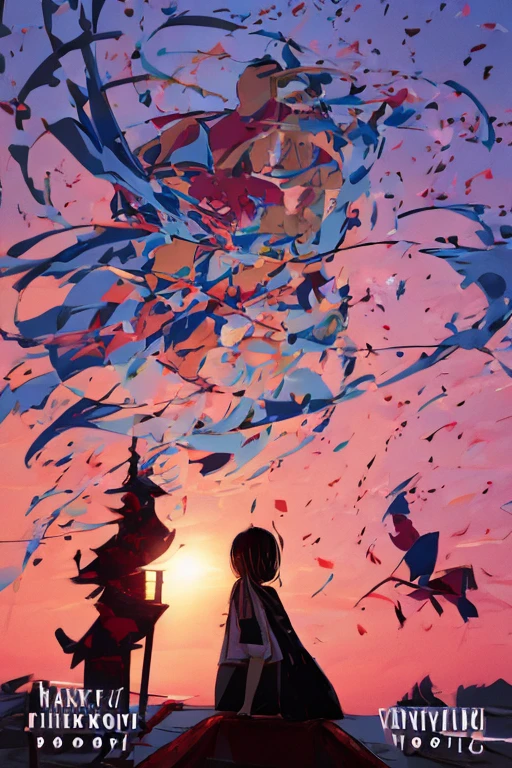 ((masterpiece,best quality)),2girls, black kimono, black legwear, black ribbon, black hair, cherry blossoms, day, flower, hair bun, hair ribbon, japanese clothes, kimono, long hair, looking at viewer, looking back, multiple girls, obi, outdoors, red eyes, red hair, ribbon, sandals, single hair bun, stairs, standing, statue, torii, tree, white kimono, yellow eyes