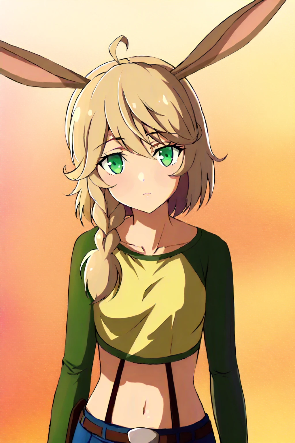 (masterpiece, best quality), 1girl, <lora:1720581464804776704:0.8> Leafeon, Gradient hair, Brown eyes, Blonde hair, Green hair