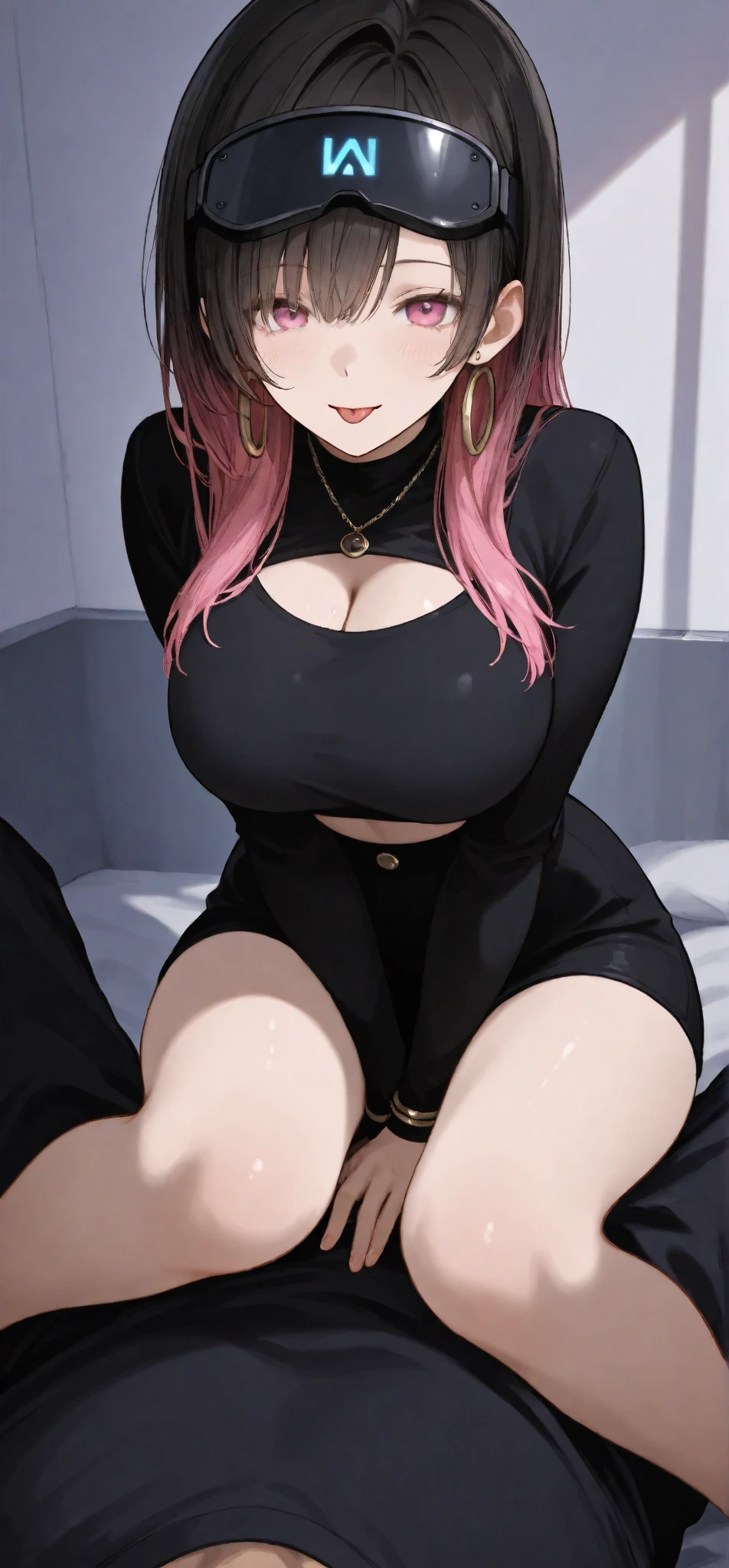 Ultra-realistic 8K CG,masterpiece,((Highly detailed background,Delicate pattern,Intricate details)),The best quality at its best,Very very very detailed face,Highly detailed eyesと顔,Highly detailed eyeitsuri kanroji,(Lying in bed、sexyポーズ、Spread your legs、Covering nipples with hands)Multicolored Hair,No bangs,Hair Intake,Purple Eye,amount,Black Shirt,Black pantsuit,Haori,butterfly,button,band,Chibi,mostly cloudy null,Light of the sun,Tyndall effect,Slope_null,,Seductive posture,(Large Breasts),(Cleavage),(Off-the-shoulder outfit:1.3),(胸がnull洞:1.4),Open chest,(sexy:1.3),No nipples,