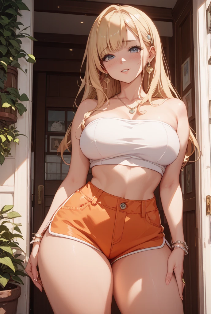 Round ass and wide camel toe focus from behind: sexy short Latina with mocha skin and blonde hair, walking on the sidewalk. Young short sexy, tight sexy choker, tight ripped jeans, backless halter top, huge massive hanging breasts, full thick pouty lips, big beautiful smile, sexy wavy hair, big eyes with long eyelashes, big gorgeous smile, tiny wasp waist, super wide birthing hips, wide thigh gap, plump camel toe, thick toned thighs. Cinematic morning lighting.