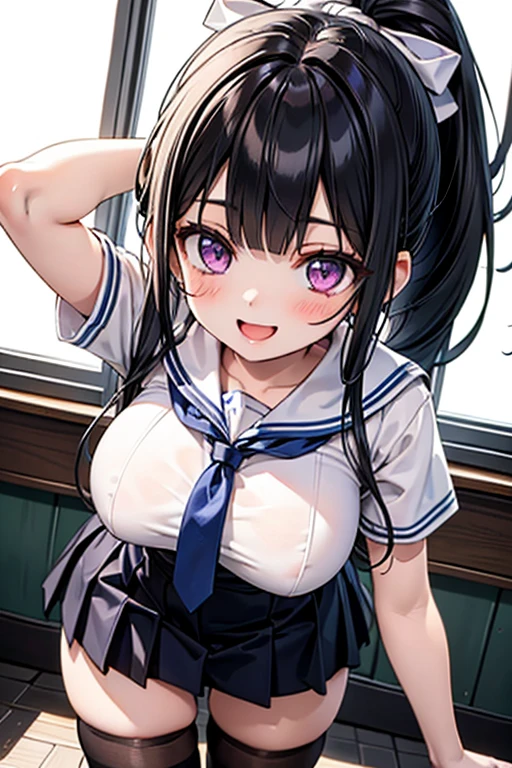 mastute piece,Best Quality,insanely detailed,8k cg,nsfw,
(shoot upper body:1.3),
(1girls:1.3),standing,looking at viewr,body in front,both arms behind back,(sailor onepiece-dress:1.3),(bare breasts),(bare nipples),
break,
blush,shy,(??????? face),(trembling:1.2),break,(light purple hair:1.2),
break,
perfect breasts,perfect teats,(open mouth:0.9),(large breasts:1.2),
(class room)、