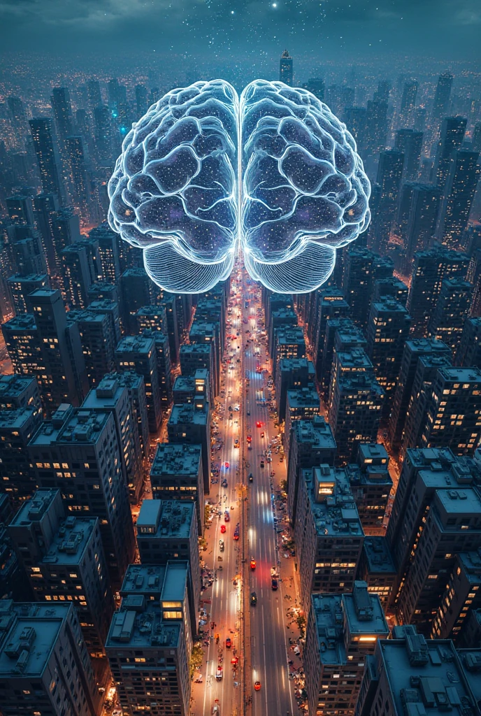 photo of a large brain on fire, (background of a futuristic city)+, bread from flying cars, blue rays, (complex details: 1.12), hdr, (complex details, hyperdetailed: 1.15)