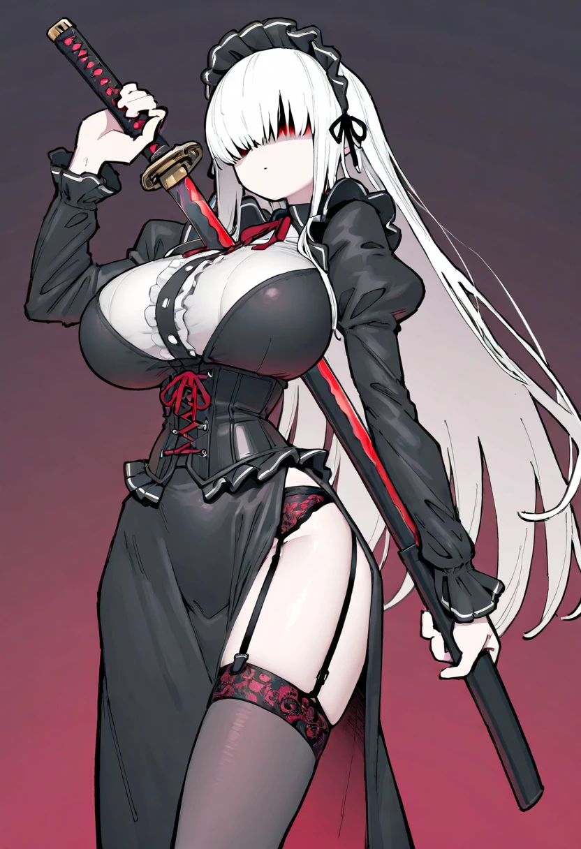 1 milf, long white hair, wearing a bra covered by a black robe, holding a sickle, angry