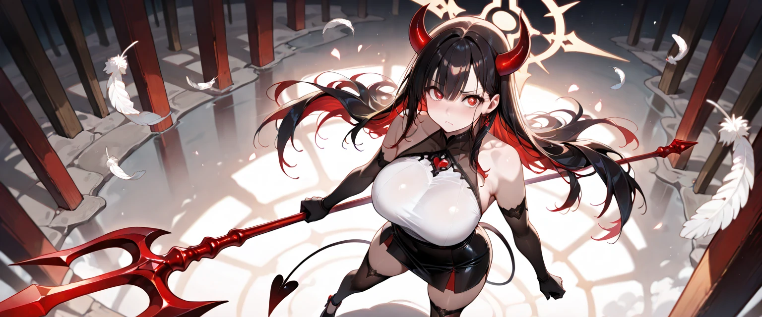 ((1 cyborg woman, bionic arms, with a demon mask)),((giant breasts, naked breasts, naked pussy, erect breasts, holding breasts, hand on pussy)),((black hair, 1 red eye)) ,((stopping in a haunted forest, at night)),