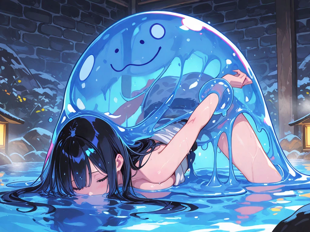 Cute  girl , sitting, picture only dark blue and white, vulva reveal, colorless skin color, white skin color, girl, dark blue, long straight hair, dark blue hair, hot, vulva reveal, full character, hot, cute eyes, big eyes, big black pupils, cute big pupils, vulva reveal, blue liquid came out vulva dripping, dark blue vulva, hot dripping liquid comes out of her