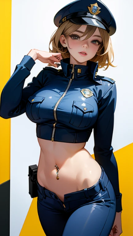 1girl,solo,outdoors,squatting cowgirl position,(cowboy shot:1.3),<lora:0304 Baltimore Fans Clothing_v1:0.9>,ruanyi0304,baltimore \(azur lane\),bikini,police hat,thigh boots,microskirt,blue jacket,standing,((blonde hair)),((very long hair)),thighhighs,single glove,skirt,highleg bikini,, best quality,masterpiece,highres,official art,extremely detailed cg unity 8k wallpaper