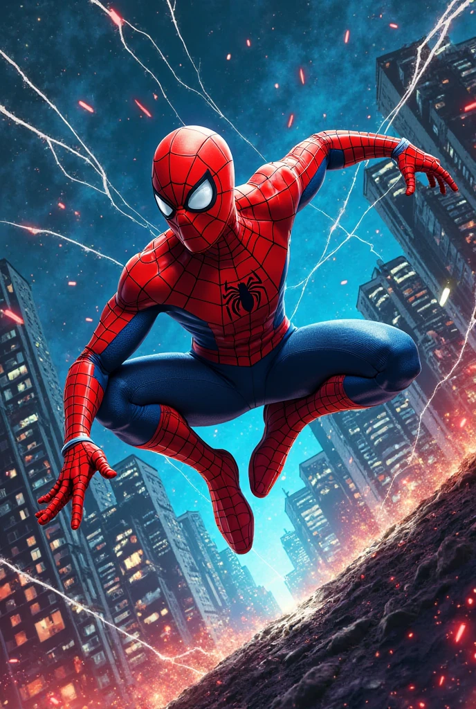 (neon lightning around the head:1.1), monumento, (head close-up), epic scene of Spiderman ,lightning, foco nítido, fantasia, arte conceitual, dynamic lighting, Epic composition, estilo Michelangelo