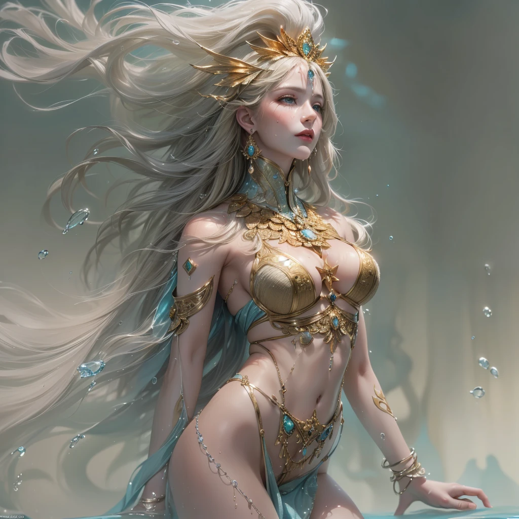 A meditating Majestic Goddess covered in milk wearing diaphanous flowing gown floating on milk, with lotus on her lap. Textured Speed paint with small rough brush strokes and paint splatter. Epic Instagram shot., vivid colors reflects, best quality, best proportions, art by carne griffiths and wadim kashin concept art, classical dancer, psychedelic dancer movement, moving sea wave, body art by sakimichan art, palette knife oil painting, metallic colors, olpntng style, beautiful girl, splash effect, sea, extremely soft, flowing paint, 3d liquid painting, 3d fractals, gold-silver-bronze metallic colors, light particles, dreamy, alcohol ink, 3d soft relief, shimmering sparkles, dreamy glow, alberto seveso concept art, anna dittmann, arthur rackham, 16k, metallic gray tone oil painting, dripping paint, gold-silver oil painting and bronze, greatest hits, dripping paint, paint rain metallic colors, full body, full body, girl, watercolor paper texture skin, watercolor texture skin, piel metalica dorada y plateada, olpntng style, young girl, splash effect, sea, extremely smooth, fluid, 3d fractals, light particles, dreamy, alcohol ink, smooth, shimmering, dreamy glow, conceptual art by alberto seveso, anna dittmann, arthur rackham, 16k, oil painting, heavy strokes, paint dripping, oil painting, heavy strokes, paint dripping