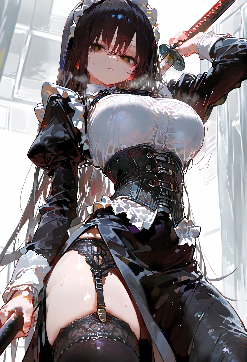 (((masterpiece)))、((highest quality))、(super detailed)、(CG illustration)、(so beautiful ))、cinematic light、(((1 Mechanical Girl)))、 SF、Apocalypse、erotic grotesque、(beautiful and luxurious:1.2)、(1 girl:1.3)、facing the front, (double breasted,under bust:1.2), button gap,(((corset belt))),(((high waist mile