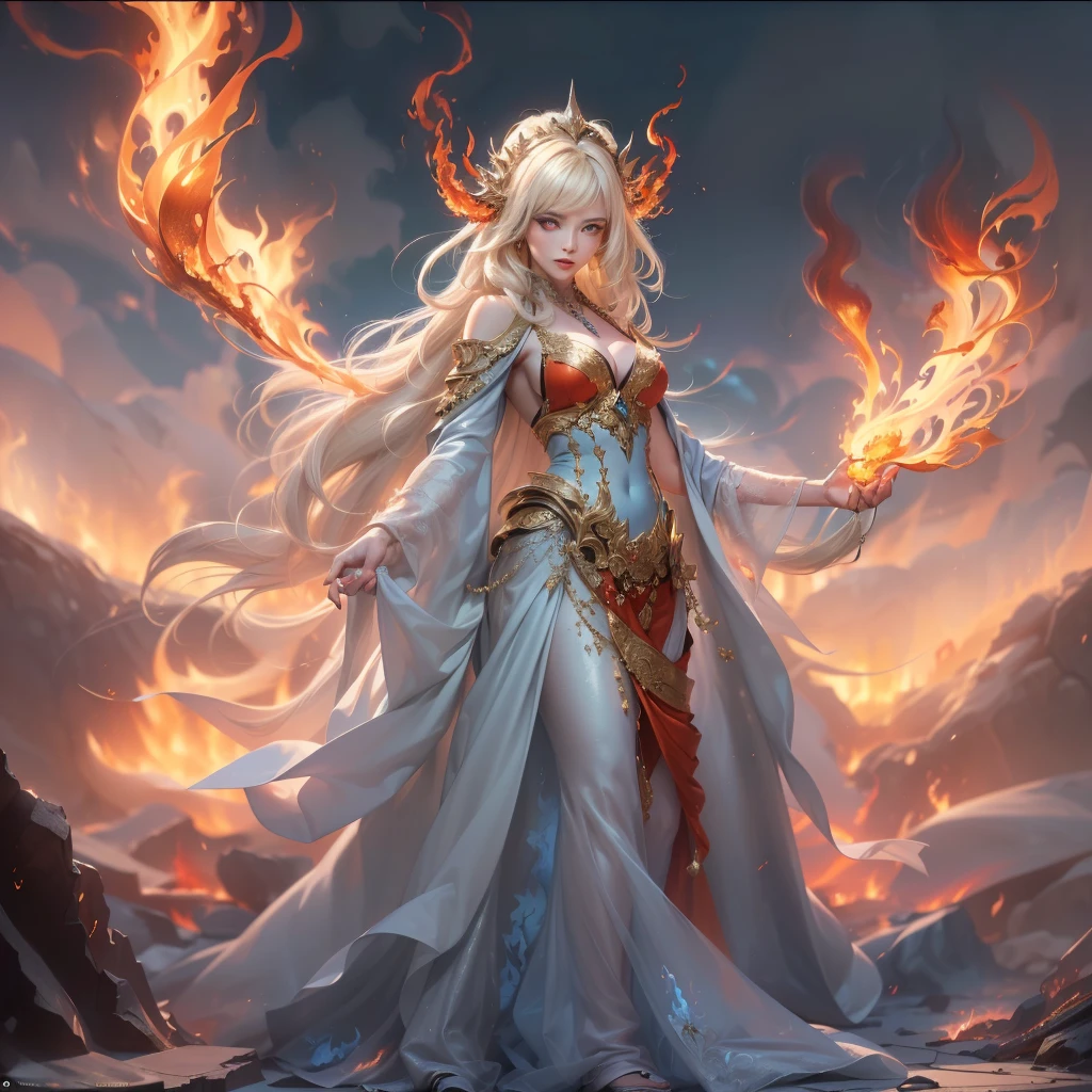 A woman in a white dress is dancing around a fire, Arte del hechizo del fuego sagrado, Hechizo de llama sagrada, ghost of the fire spirit, Control del fuego, Quema de brujas, La hechicera lanzando una bola de fuego, por Sasha Putrya, hechizo de fuego, а Proto-Slavic fantasy mythology, Mago de fuego, Diosa del Fuego, por Juan O'Gorman, Hechizo de lanzamiento de fuego