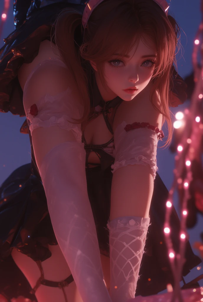 (top-quality,8K picture quality,masterpiece:1.3,hight resolution,masutepiece:1.2), 23 year old woman detained, Looking at the camera,(Red Santa Costume,santa hat,Mini skirt with slit,Stockings,a choker,long boots:1.2),(shoulder-length hair,light brown hair),(Scary face:1.3,Crying face,Anxious expression ),(Rope Bondage, Shibari:1.6, Rope Mark,back arms:1.4, Breast Bondage:1.5, Arm shackles:1.5), (Luxurious room:1.3,torture room,Christmas Decorations), Backlight, Bondage Fashion,Shibari,Play BDSM again,Akanawa,chains, (View from below:1.4), (Small butt:1.2),(full body Esbian:1.5), (Full body shot:1.5), (Bold pose with legs spread,dynamicposes:1.2),(nipples visible through underwear),Slender Abs:1.2,(Young skinny gravure idol, sophisticated gravure idol),(detailed flawless face),normal hands,Normal finger,Normal legs