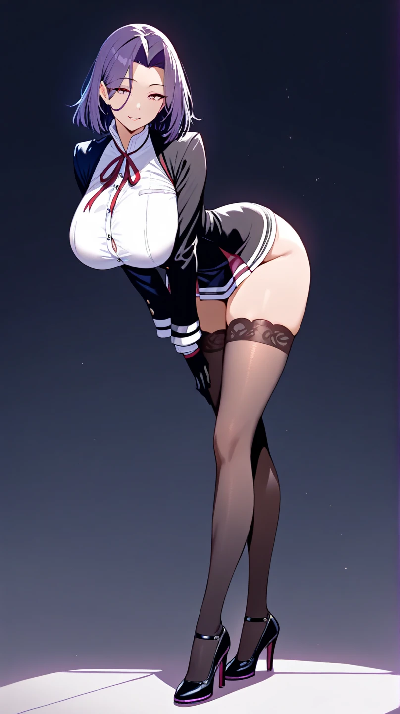 Giantの芸術, 非常に詳細なGiantショット, Giant, short hair, A high school girl who is much bigger than a skyscraper, wearing rimless glasses, big breasts, big ass, navy blue blazer, red tie, mini skirt, black pantyhose, pantyhose barefoot, Steam comes out from the soles of the feet, very small metropolis, miniature metropolis, crush the big city, full body description, GTS, ギガGiant, Stomping City, crash city, Small town, micro city, High resolution, highest quality, masterpiece,